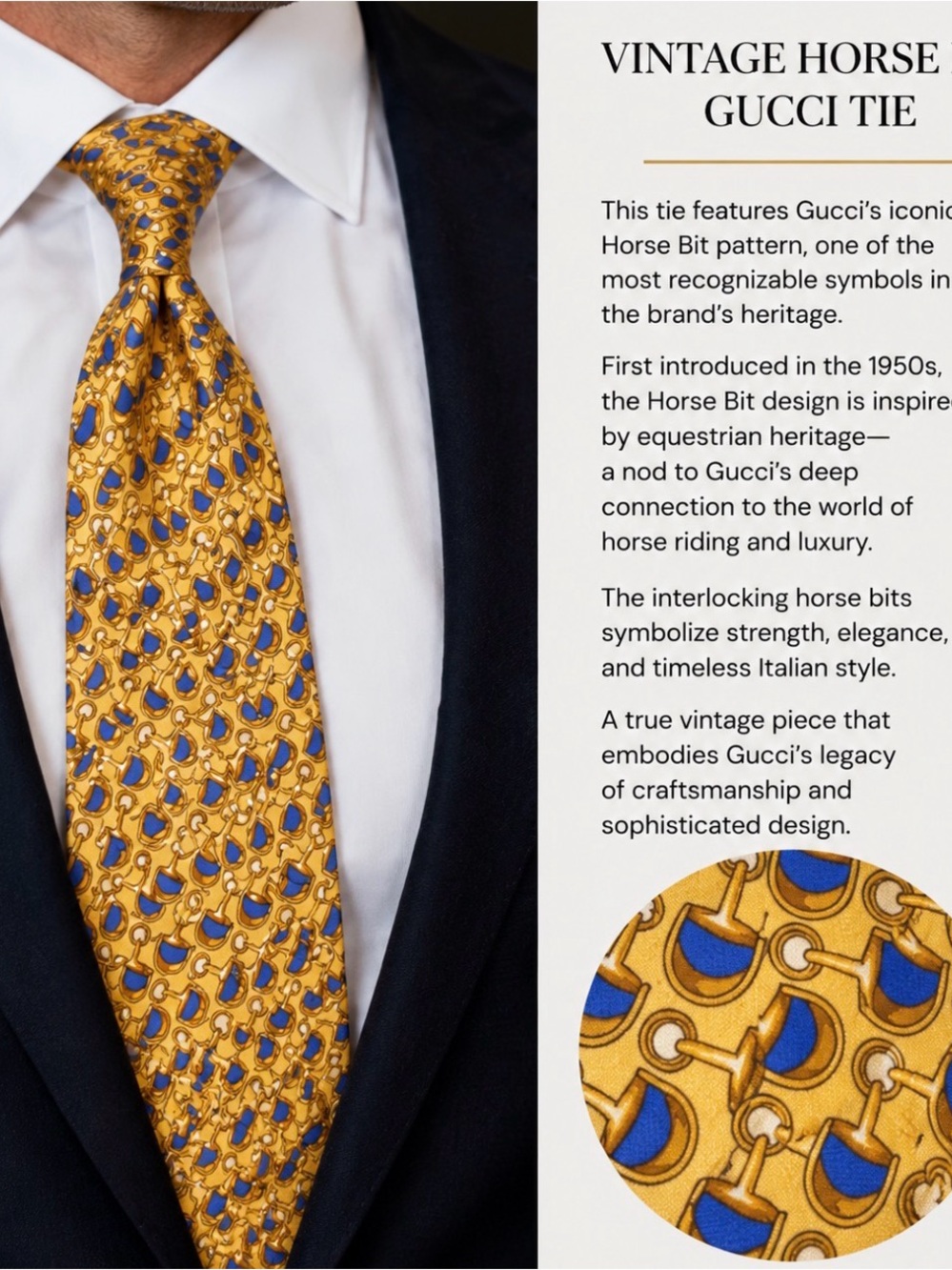 Gucci Vintage Iconic Horse Bit pattern Silk Tie
